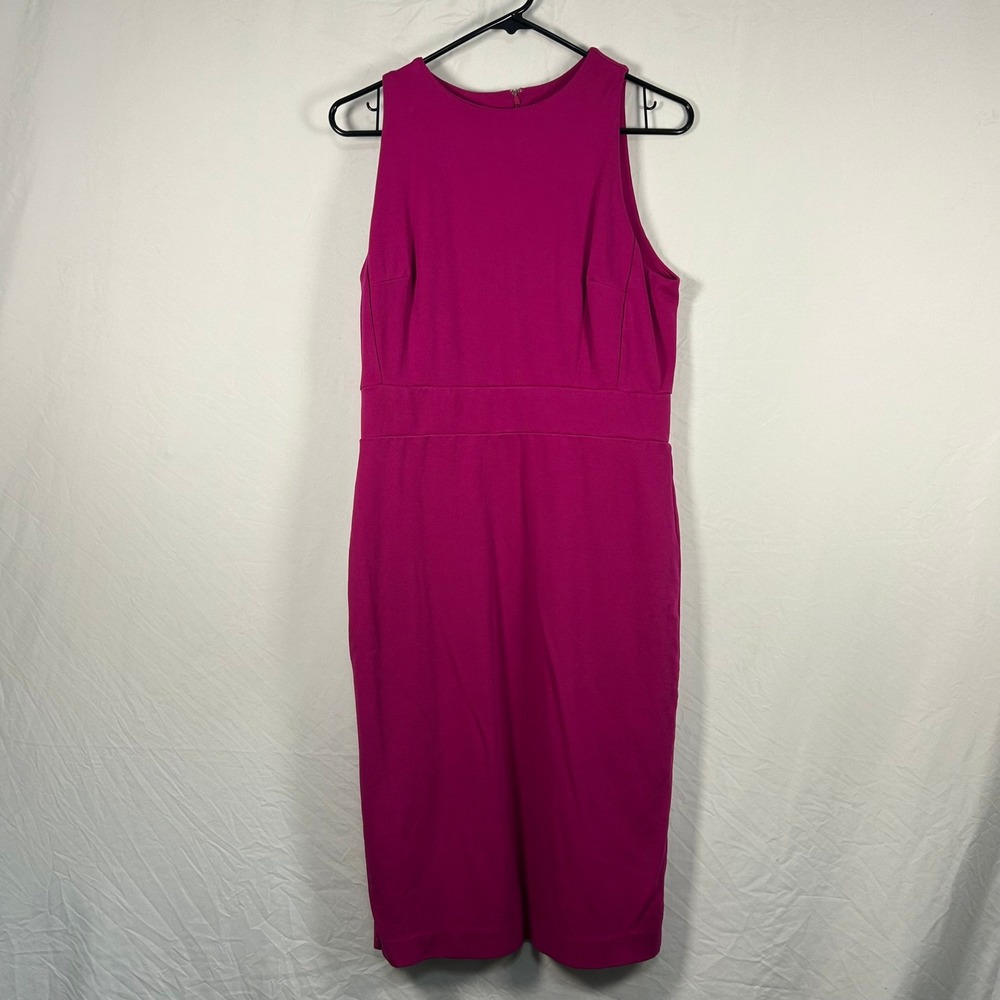 Ann Taylor Sheath Dress Womens 10 Magenta Pink Sleeveless High Neck Textured